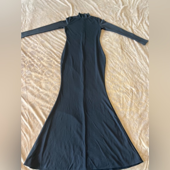 💎 Meenew Dark Blue Floor-Length Dress with Turtleneck and Long Sleeves 💎 - Picture 5 of 10